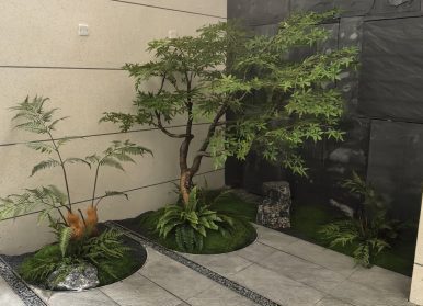 仿真植物造景，珠海世荣观暻采光井绿植景观